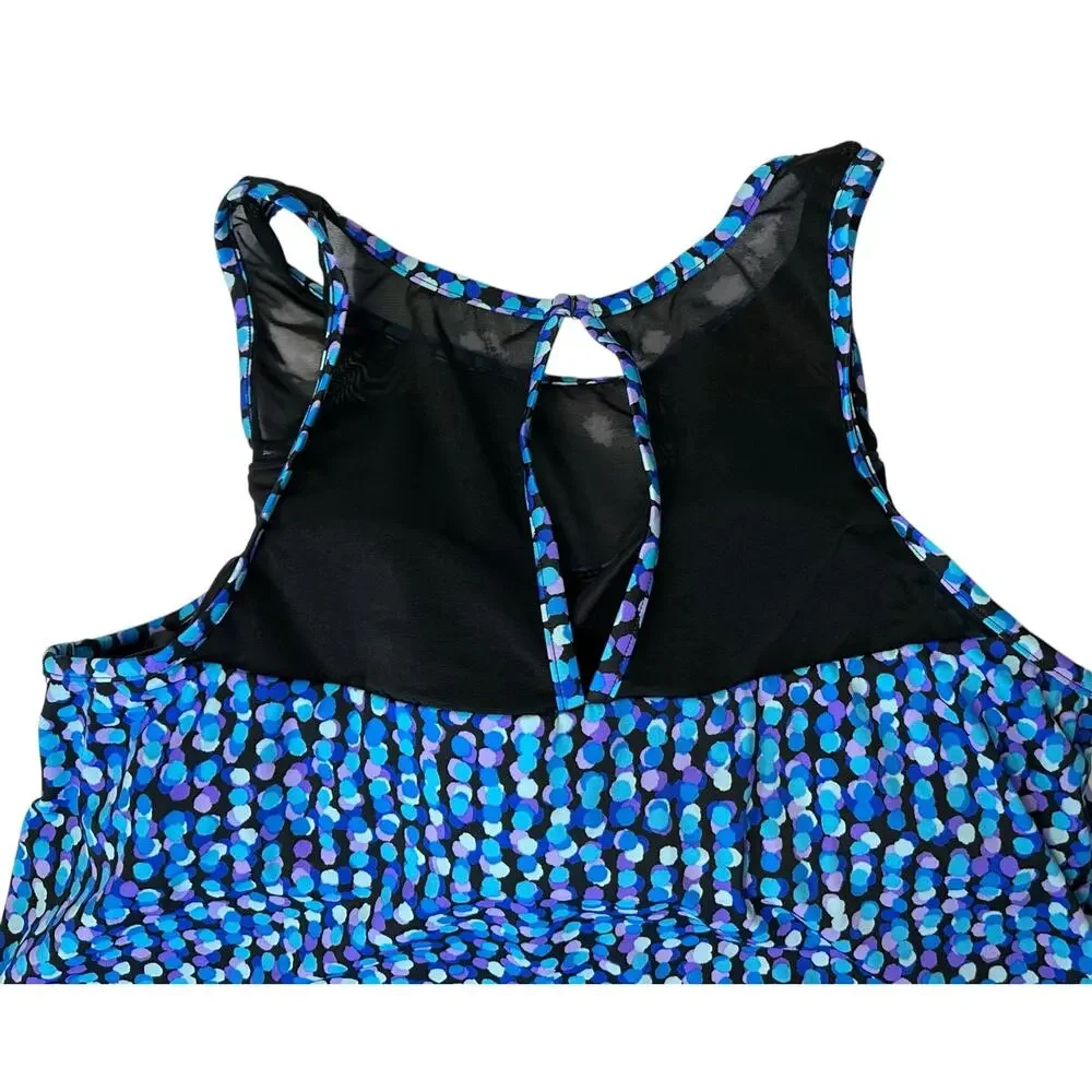 Trimshaper Tankini Swim Top Blue Black Plus Size 22W